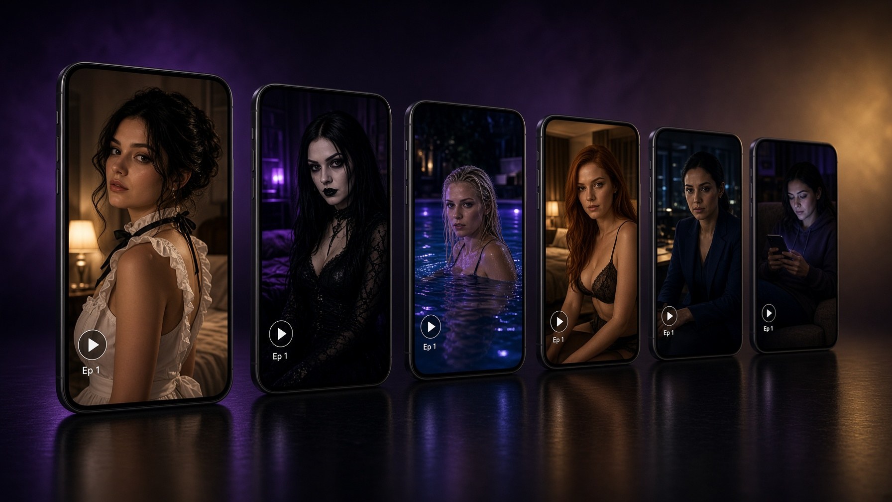 Phones playing vertical AI girlfriend series