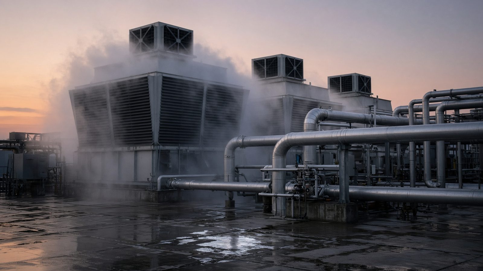 Evaporative cooling plant at a data center
